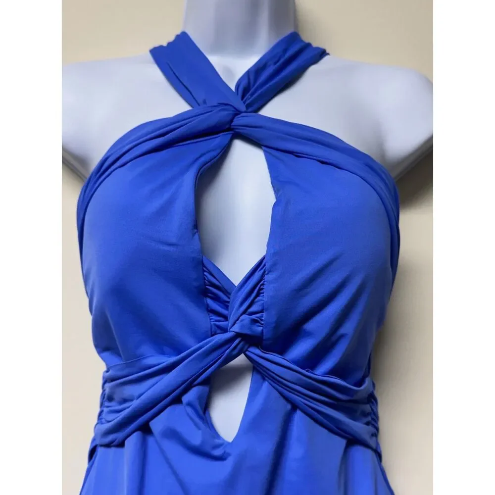 BECCA by REBECCA VIRTUE Gracelyn High Neck One Piece Swimsuit, Lapis, Sz M